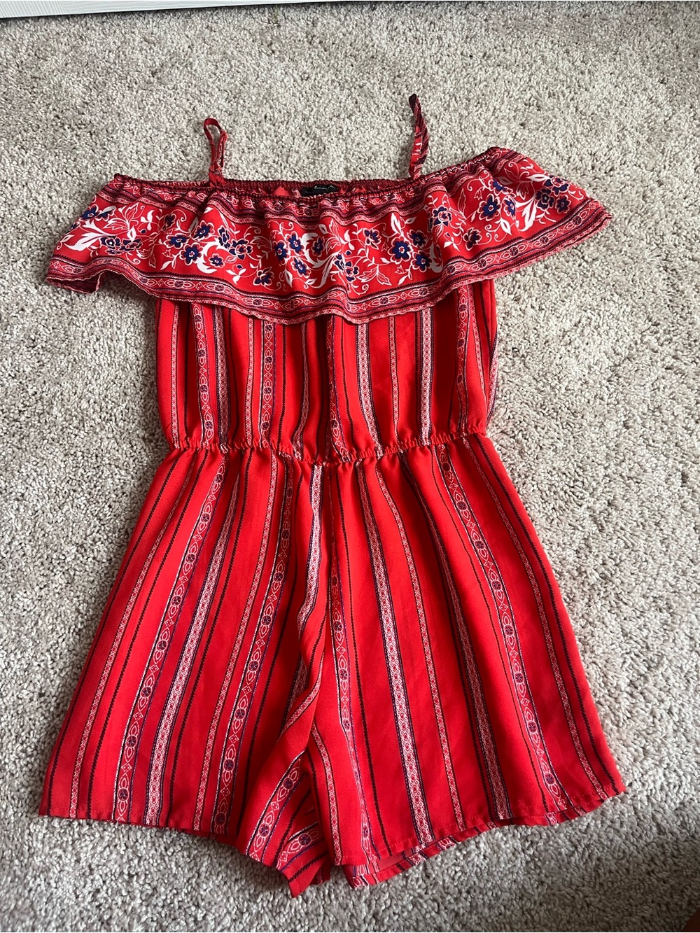 Red Floral Off-Shoulder Romper